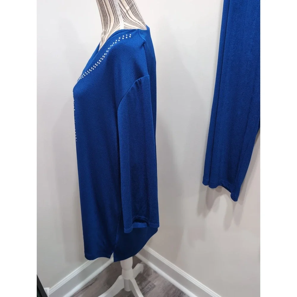 Vintage 90's Quacker Factory Women's 2-Piece Blue Pant Set XL Rhinestone‎ Y2K